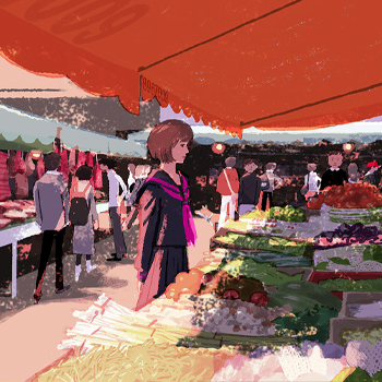 woman at market illustration